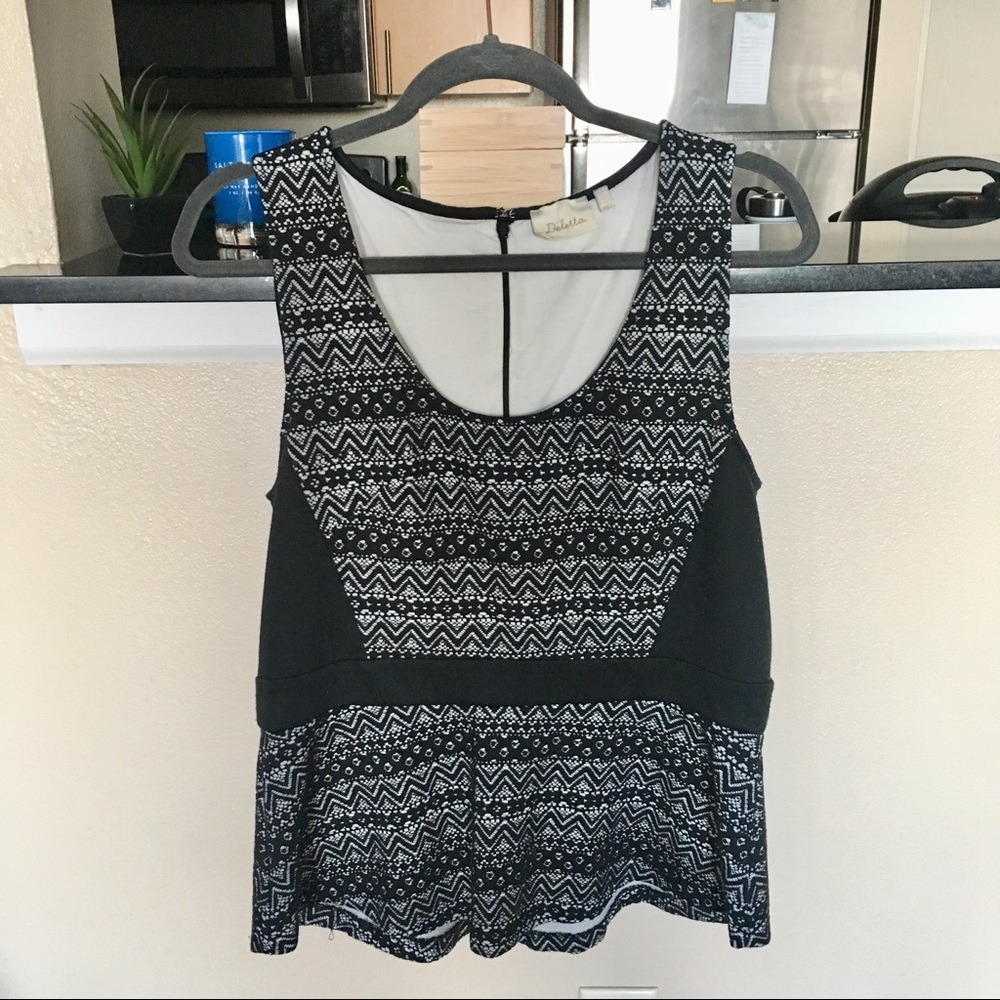 Deletta Sculpted Lace Black Peplum Top